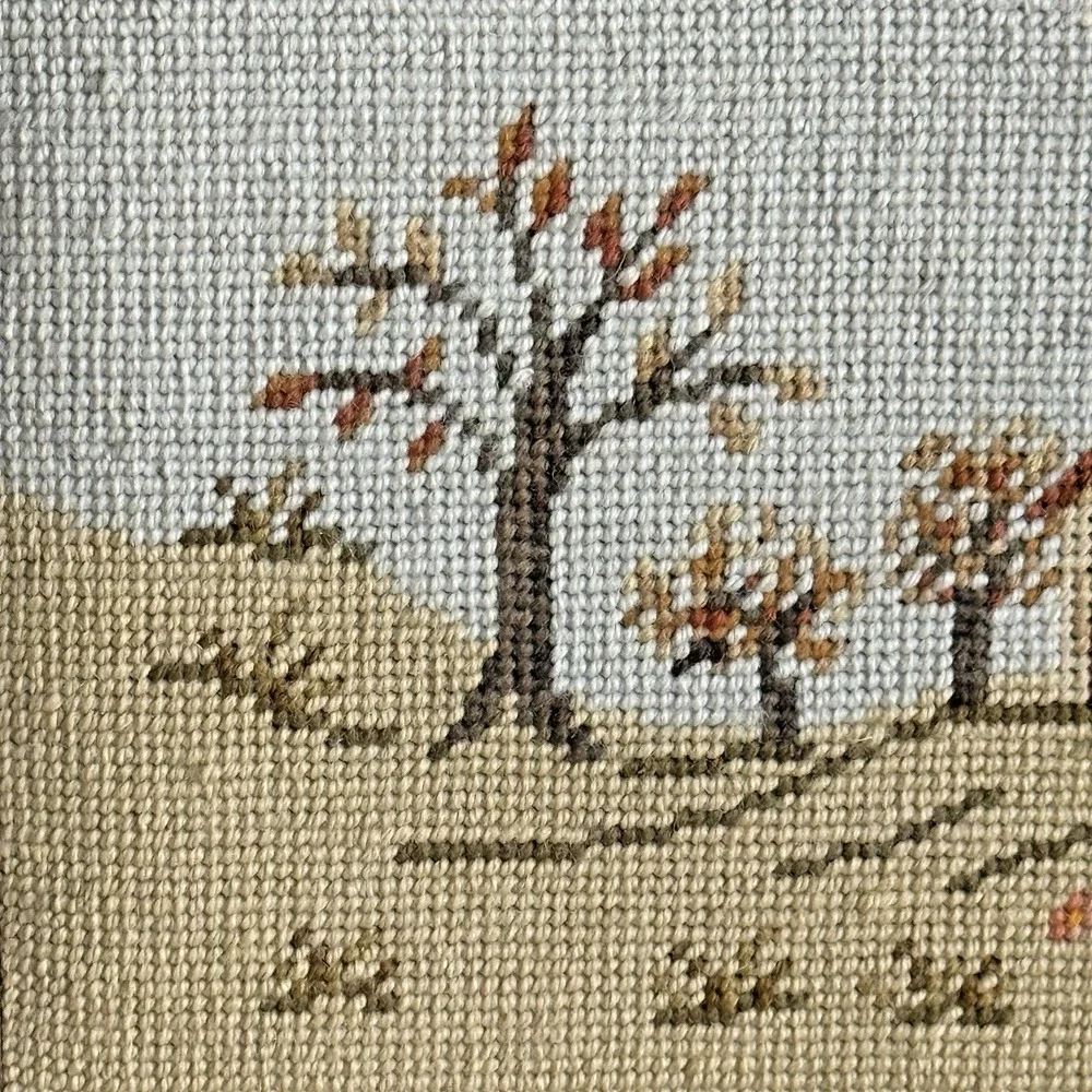 Vintage Framed‎ Needlepoint European Village Scene | French Country Cottage Wall